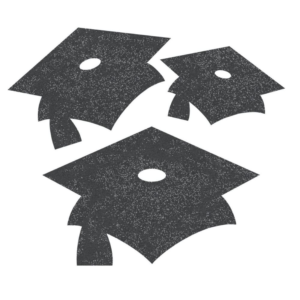 Black Glitter Grad Cap Cutouts 12ct | Graduation