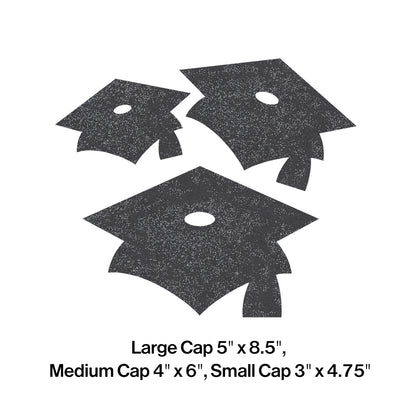 Black Glitter Grad Cap Cutouts 12ct | Graduation