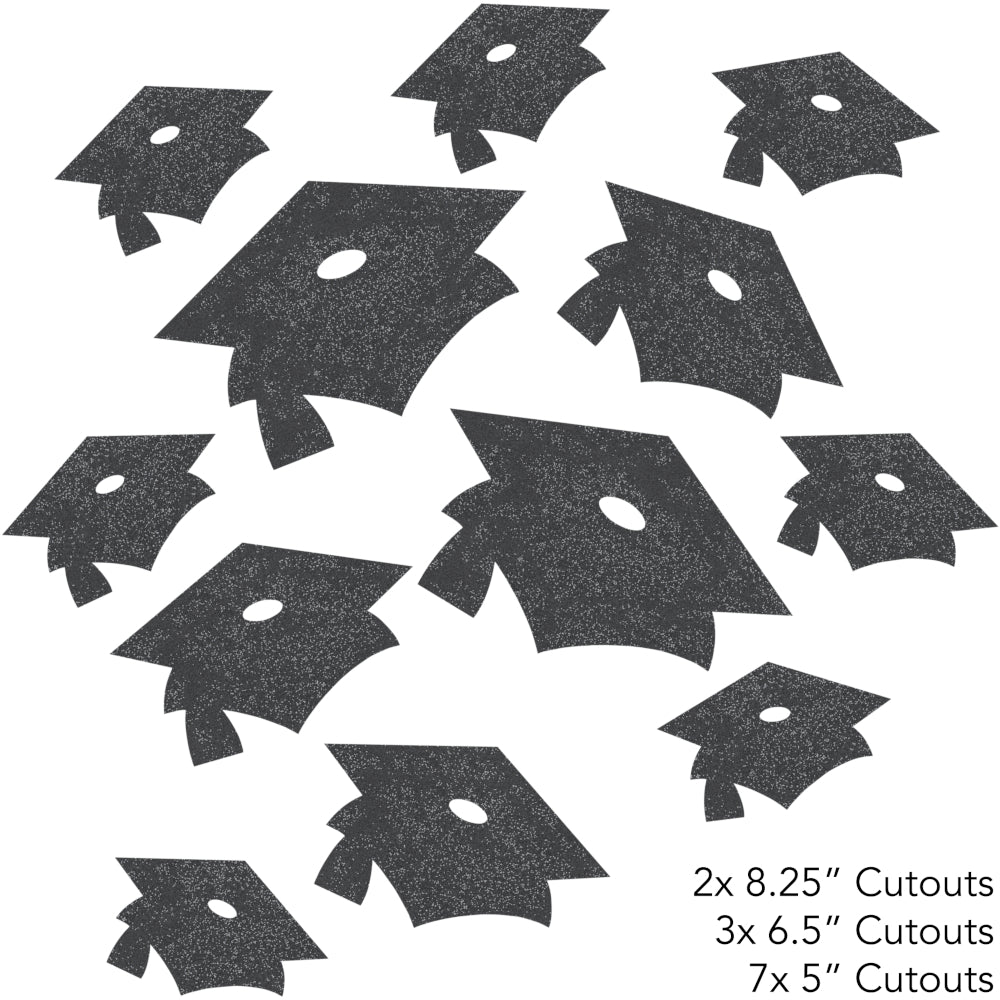 Black Glitter Grad Cap Cutouts 12ct | Graduation