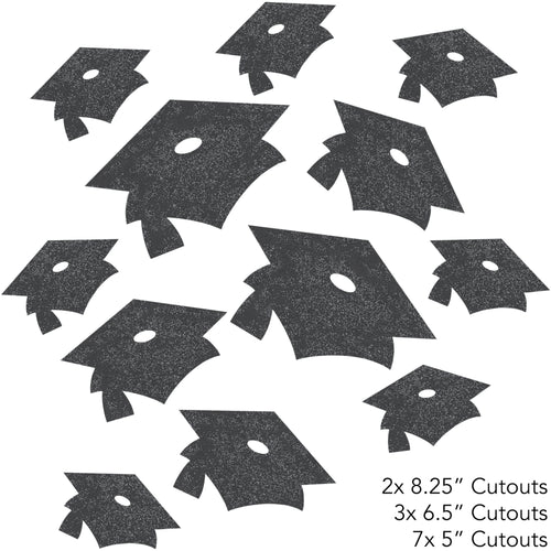 Black Glitter Grad Cap Cutouts 12ct | Graduation