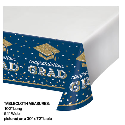 Gold & Navy Glittering Plastic Table Cover | Graduation
