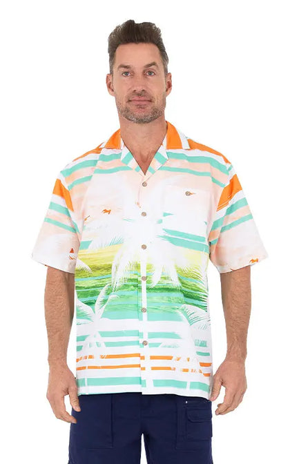 Green/Orange Palm Tree Luau Shirt | Summer