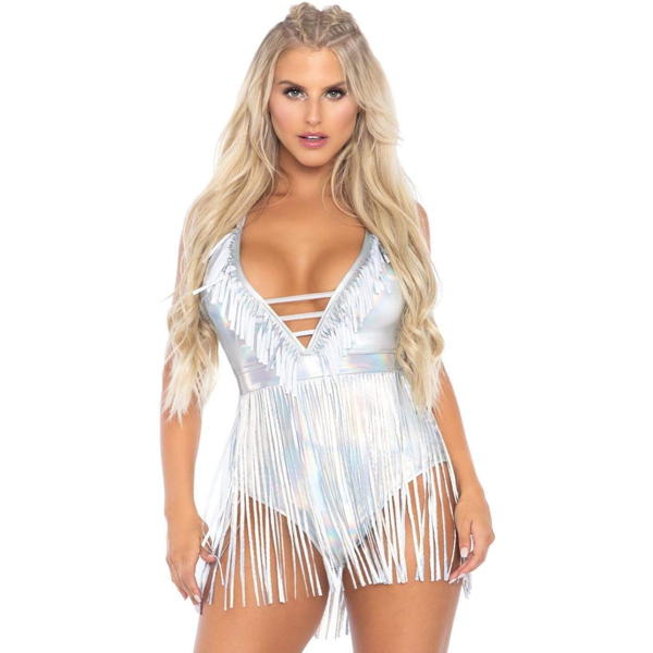Fringe Halter Bodysuit - Silver