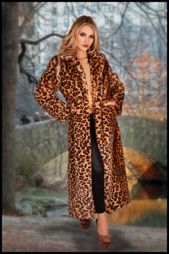 Long faux fur leopard coat hotsell