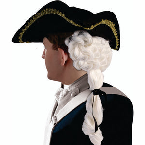 Tricorn shape black with gold trim white wig