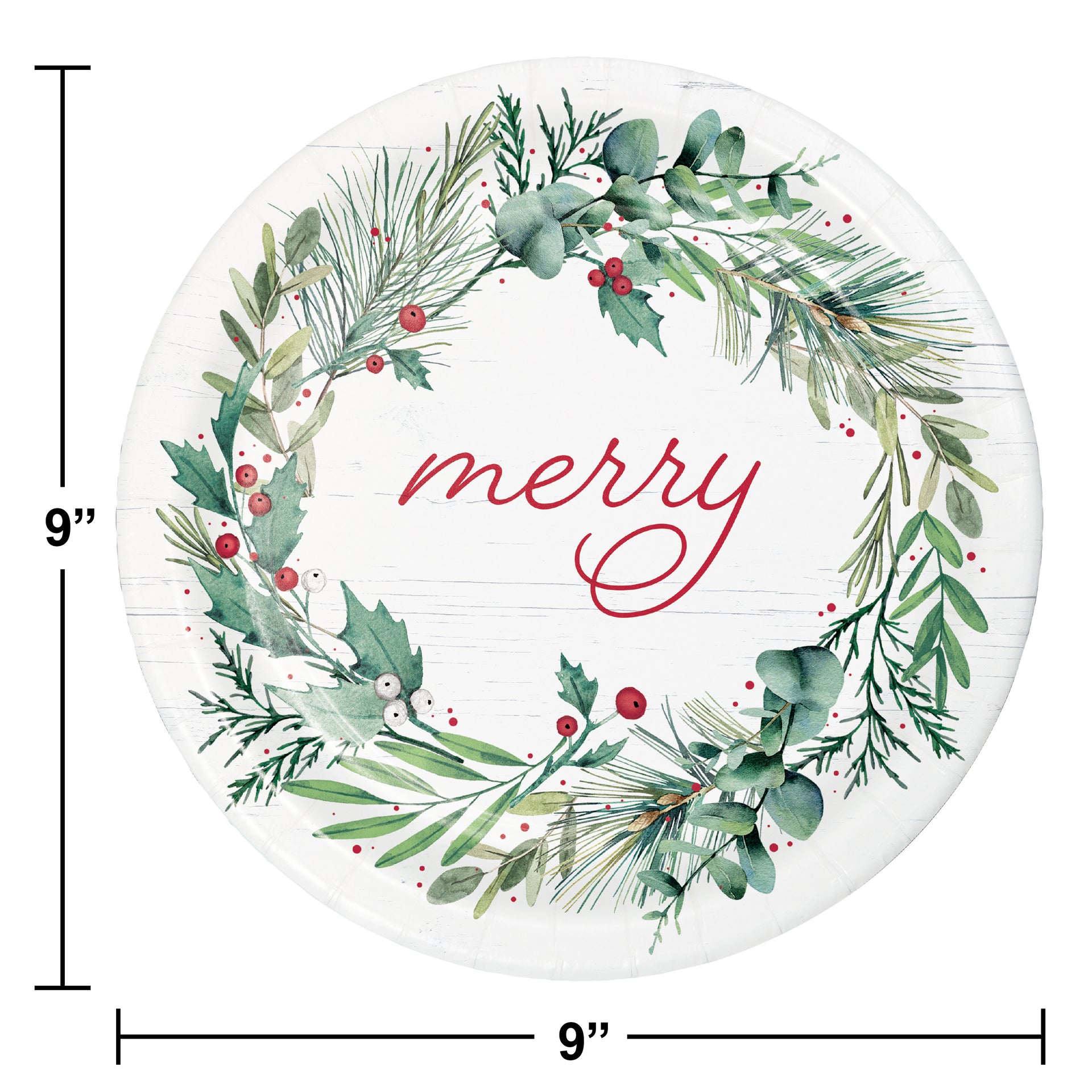 Merry 9in Paper Plates 8ct | Christmas