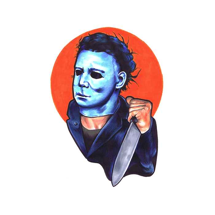 michael with mask jumpsuit and knife