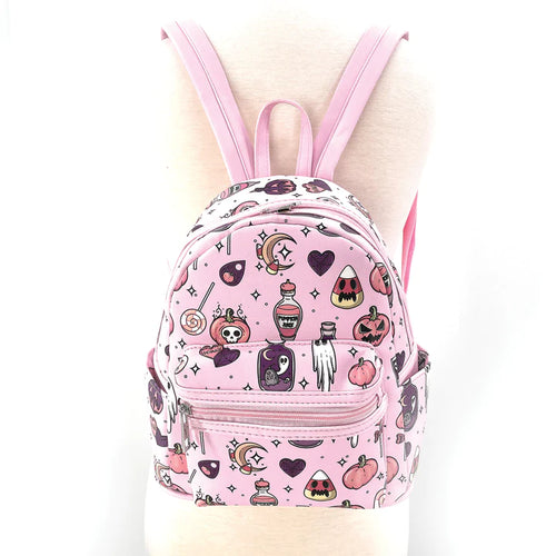 Halloween Collage Mini Backpack In Vinyl Pink | Halloween