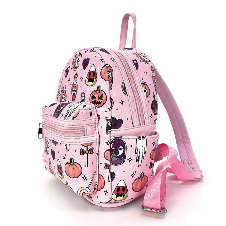 Halloween Collage Mini Backpack In Vinyl Pink | Halloween