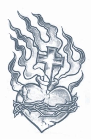 burning heart cross