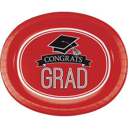 Red Grad Oval Paper Platters 8ct | Graduation