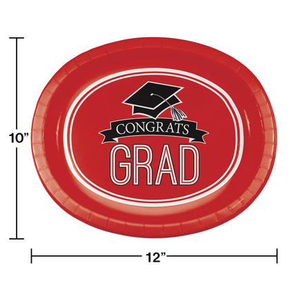 Red Grad Oval Paper Platters 8ct | Graduation