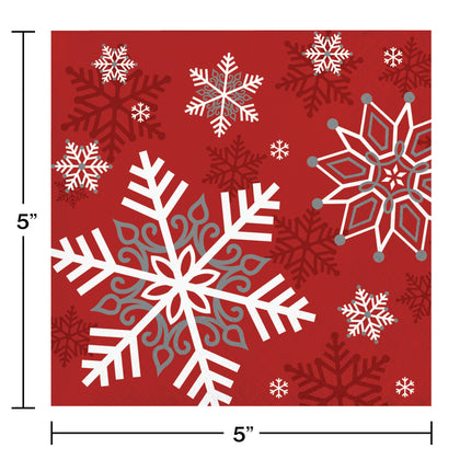 Red Snowflake Beverage Napkins 16ct | Christmas