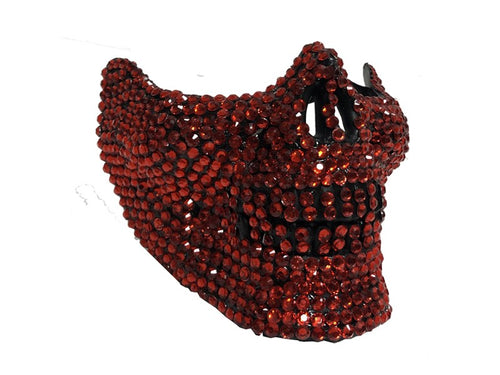 Red Rhinestone Half Skull Mask