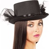 Black hat with lace ruffled accents and glossy band