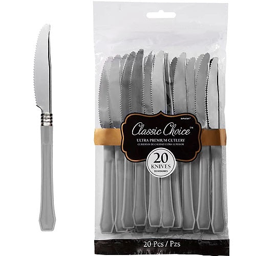Silver Premium Plastic Knives 20ct | Metallic Silver