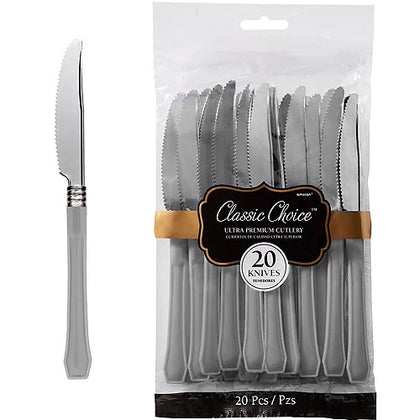 Silver Premium Plastic Knives 20ct | Metallic Silver