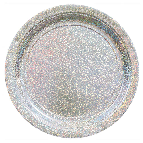 Silver Sparkle 9in Dinner Plates 8ct | Metallic