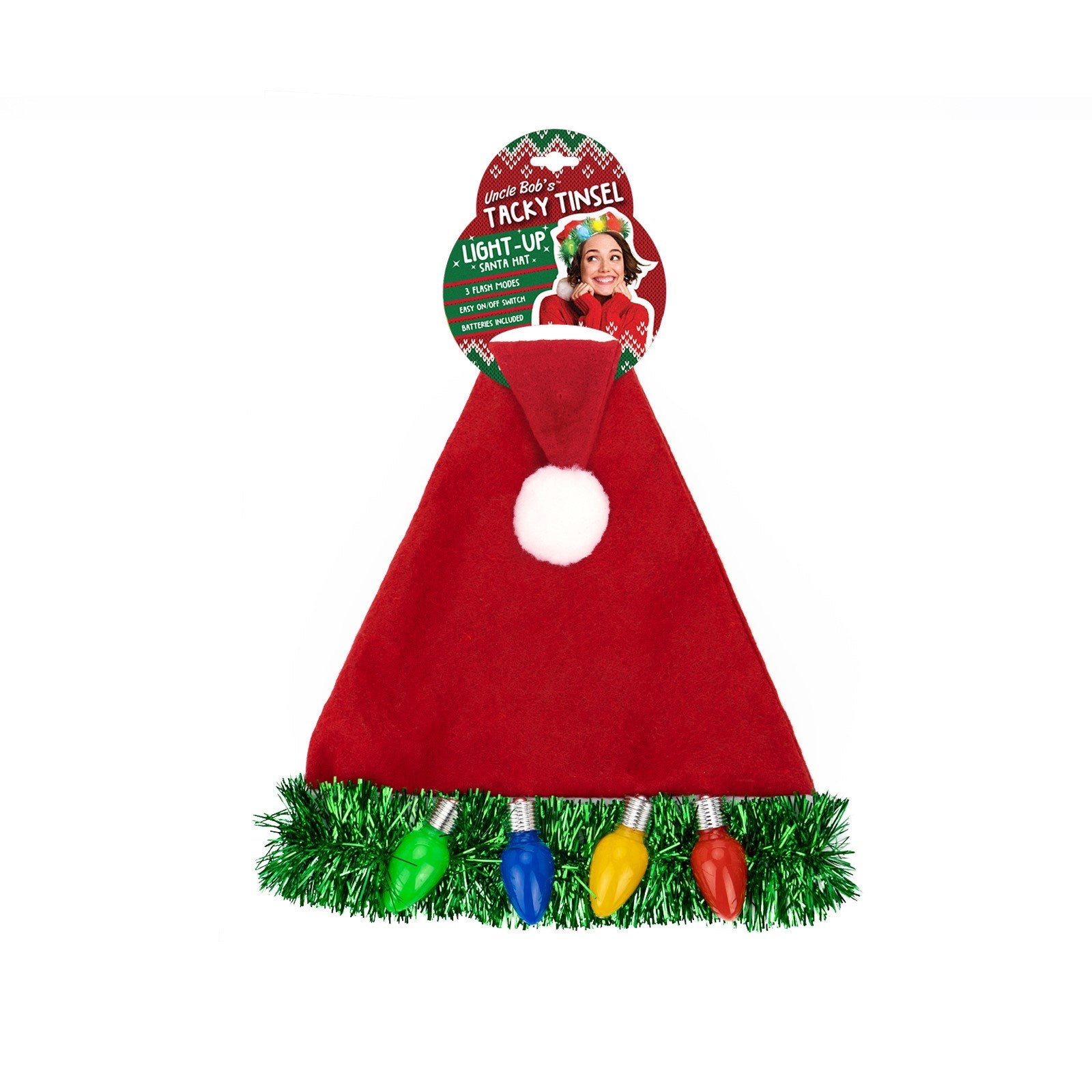Uncle Bob's Tacky Tinsel Light-Up Santa Hat | Christmas