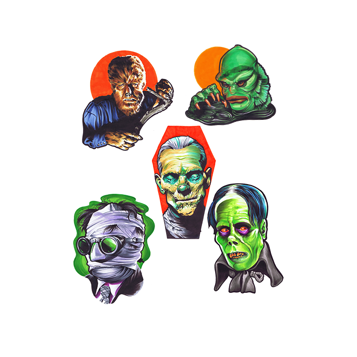 set of 5 creature halloween wall clings