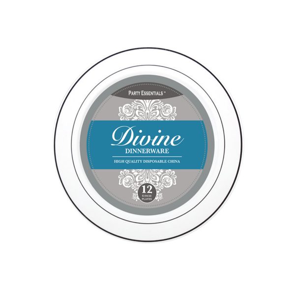 6in Divine Plates | White With Silver Rim 12 Ct.