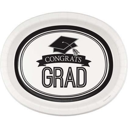 White Grad Oval Paper Platters 8ct | Graduation