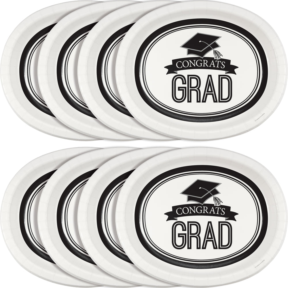White Grad Oval Paper Platters 8ct | Graduation