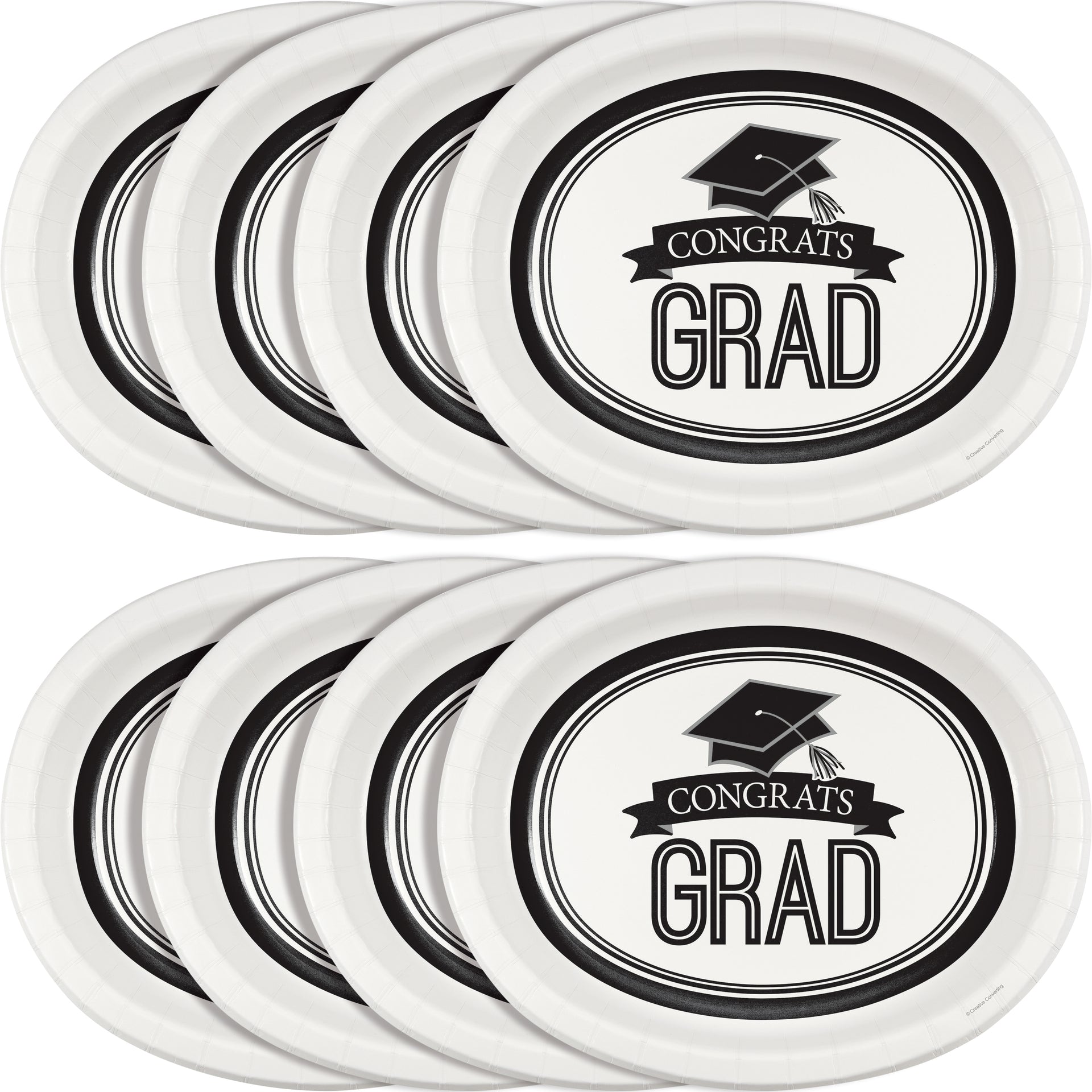 White Grad Oval Paper Platters 8ct | Graduation