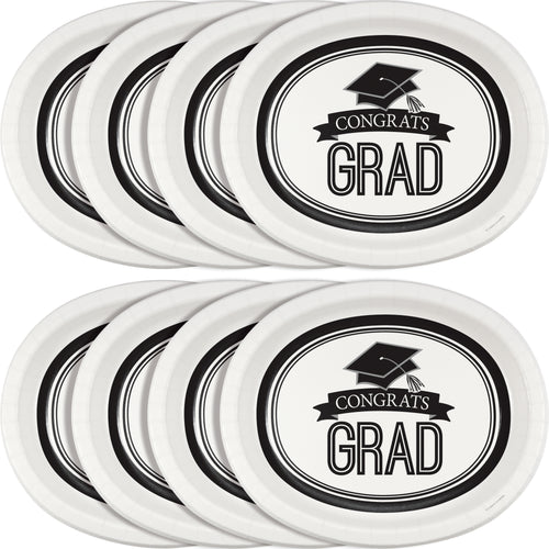 White Grad Oval Paper Platters 8ct | Graduation