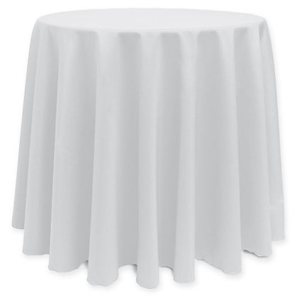 96in ROUND POLYESTER TABLECLOTH | White