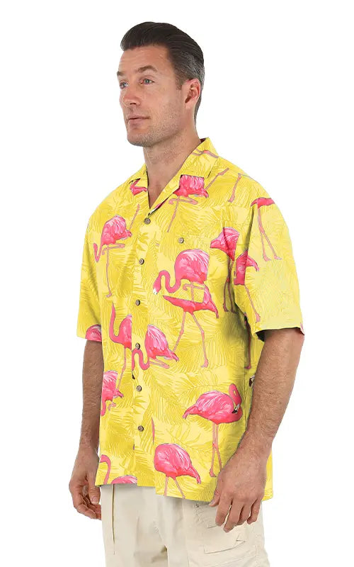 Yellow Flamingo Shirt Luau Shirt | Summer